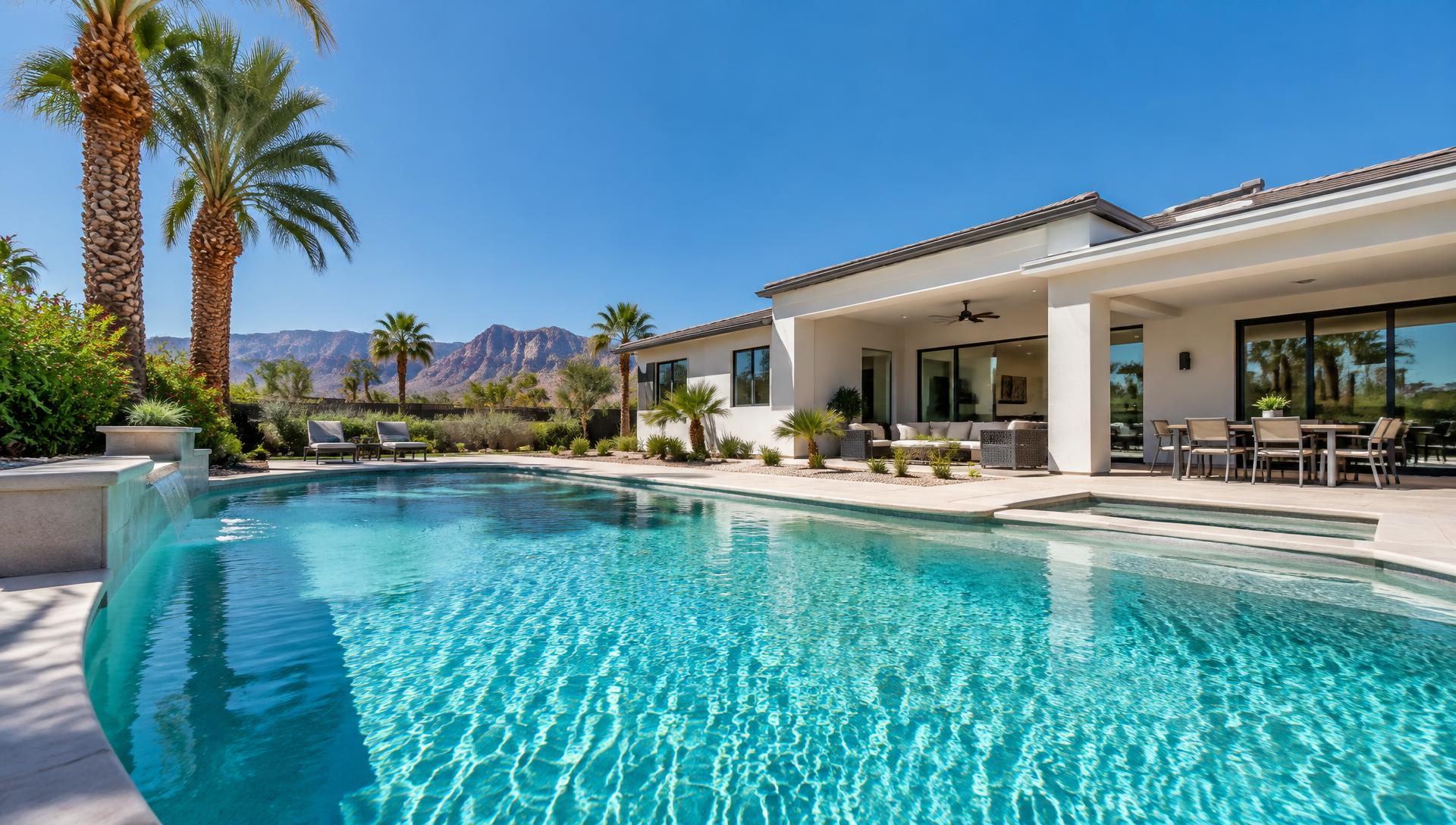 Sparkling turquoise pool in a sunny Las Vegas backyard